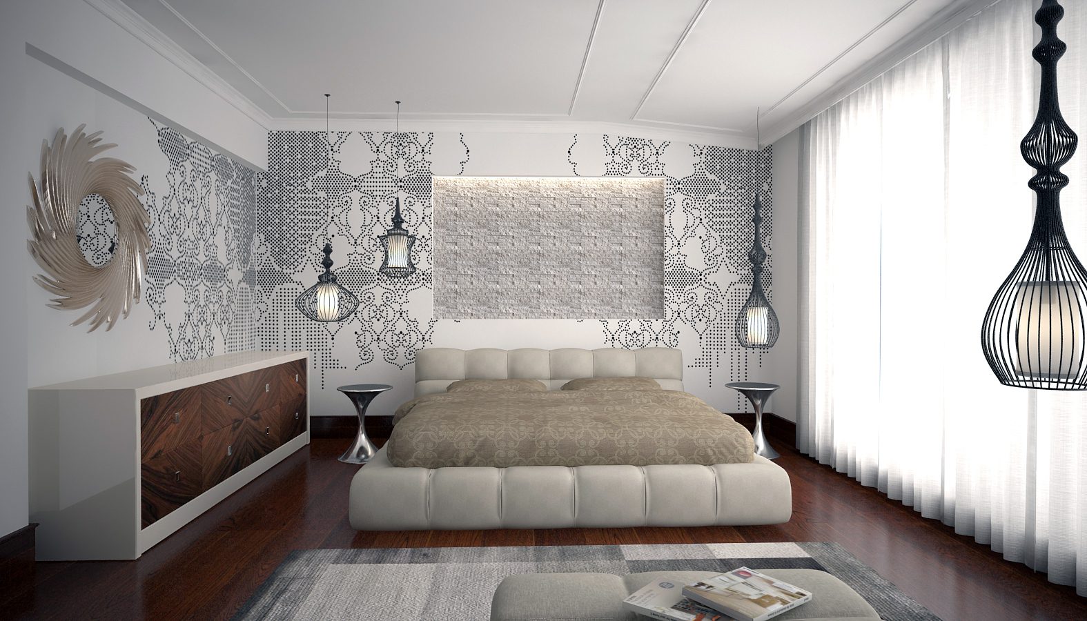 gri beyaz yatak odası