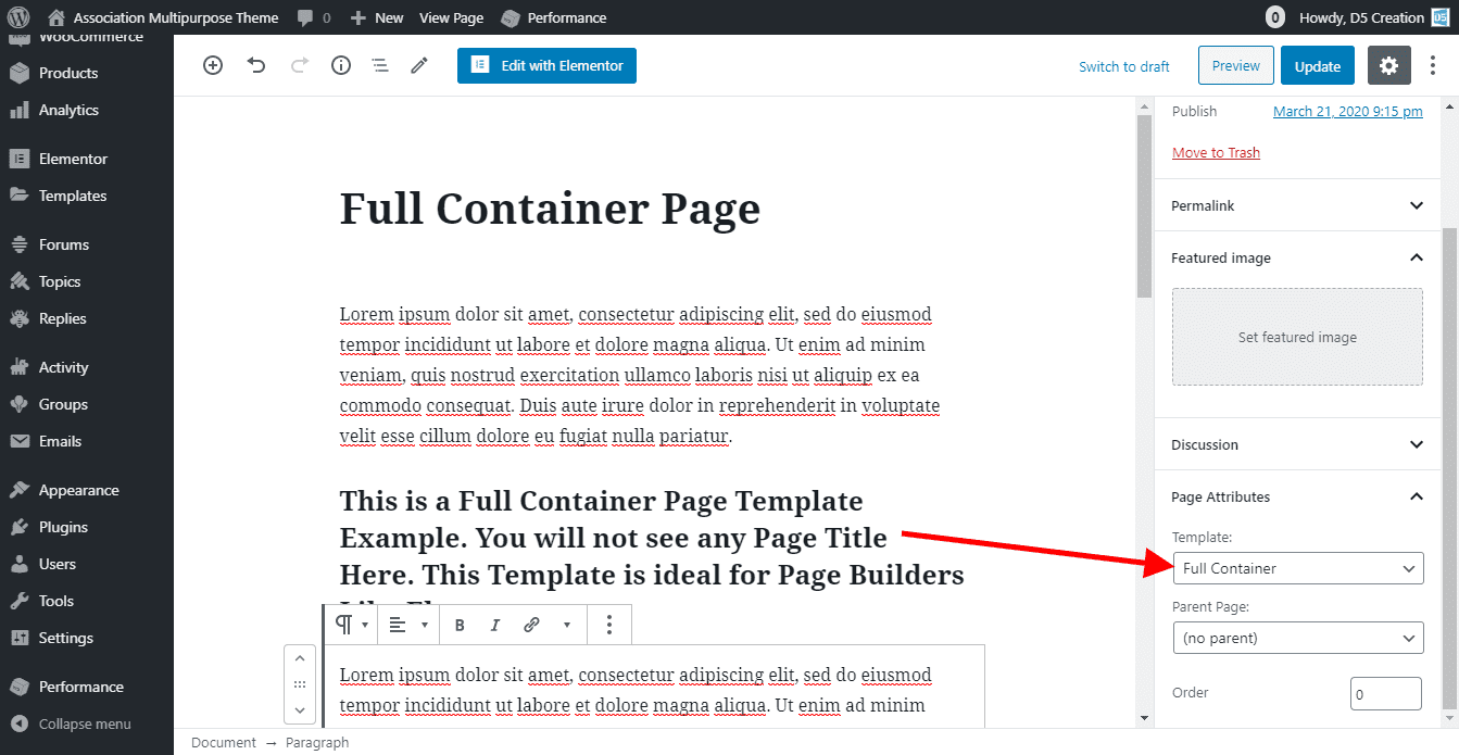 Full Container Page