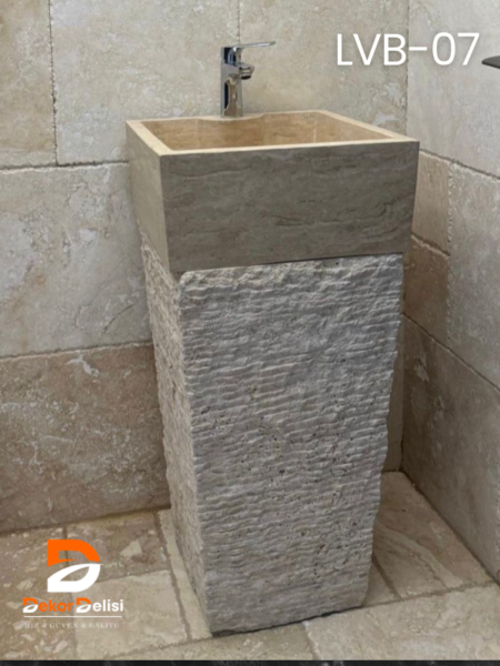 LVB07-3 Kare Ayaklı Düz Mermer Çanak Lavabo
